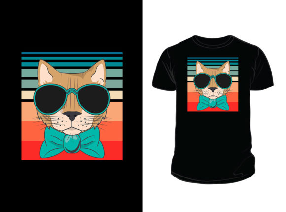Cat Wearing Sunglasses T-shirt Design: Graphics & Print Templates